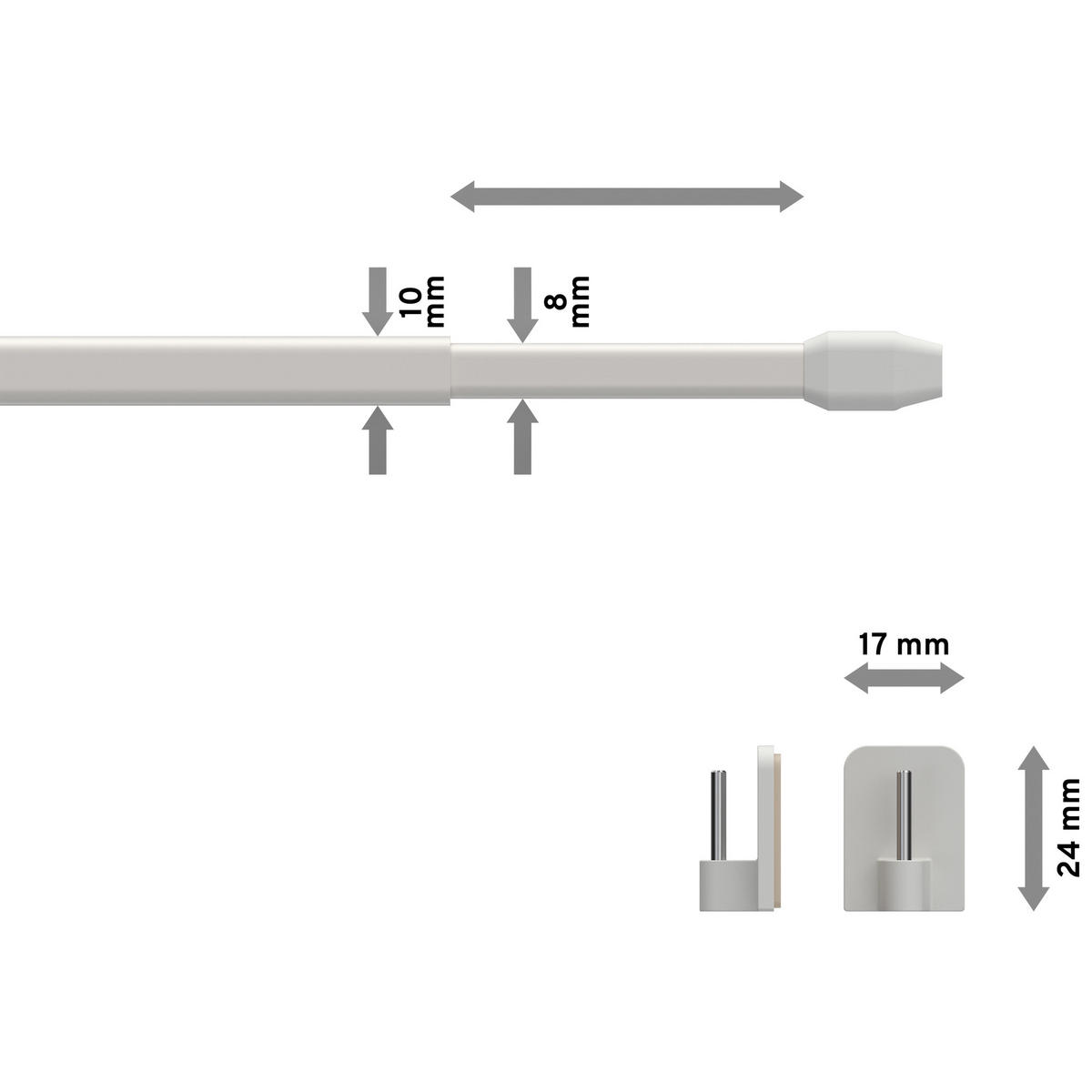 SCHEIBENSTANGEN/VITRAGESTANGEN MIT KLEBEHAKEN Geno 80-140 cm, oval, Weiß, Packung 2 Stück - Weiß, Kunststoff/Metall (1.2/2.4/140cm) - INTERDECO