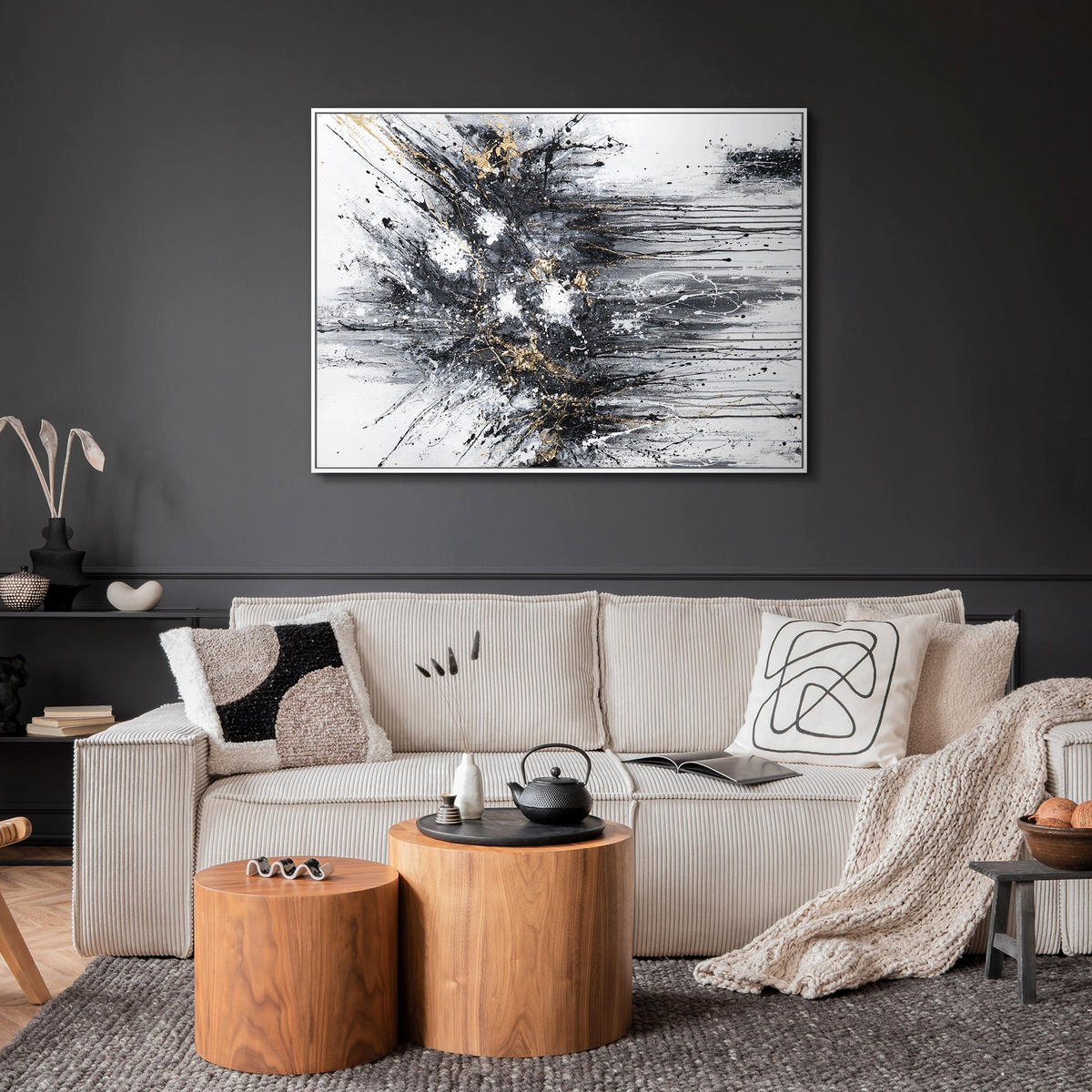 GEMÄLDE Tanz der Spritzer II Schattenfugenrahmen Weiß 120x80 cm - Weiß, Holz (120/80cm) - YS-art gallery