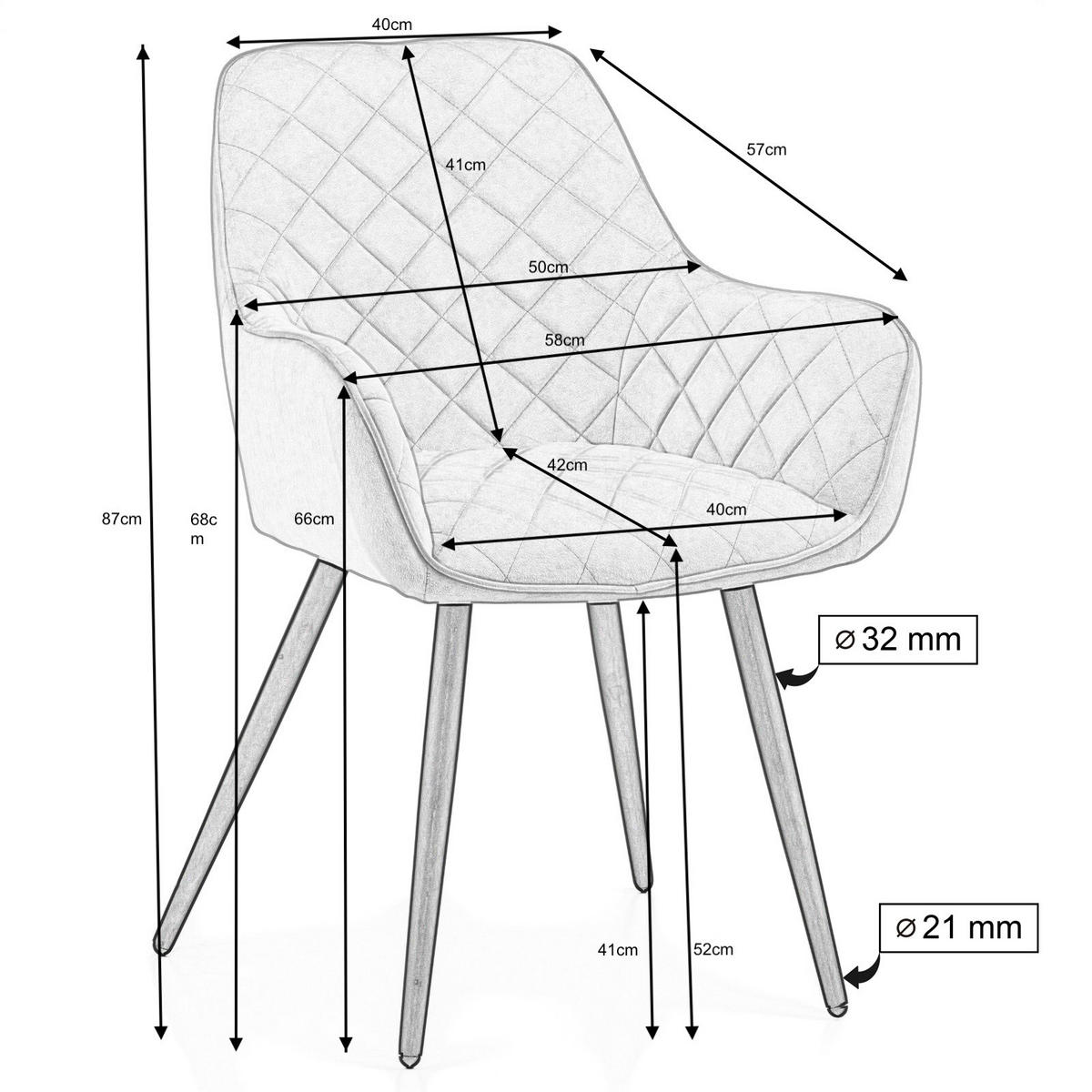 STUHL COLIN gespolsterter mit Steppung - grau - Samt Velours - Schwarz/Grau, Textil/Metall (58/87/61cm) - NEW HOME