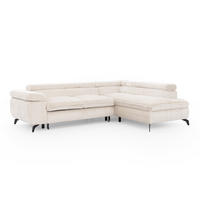 ECKSOFA mit Schlaffunktion und Bettkasten Bonnie aus Creme Cord-Stoff mit verstellbaren Kopfstützen und Armlehne - Ottomane rechts - Creme/Schwarz, Holz/Textil (275/210cm) - S-Style Möbel