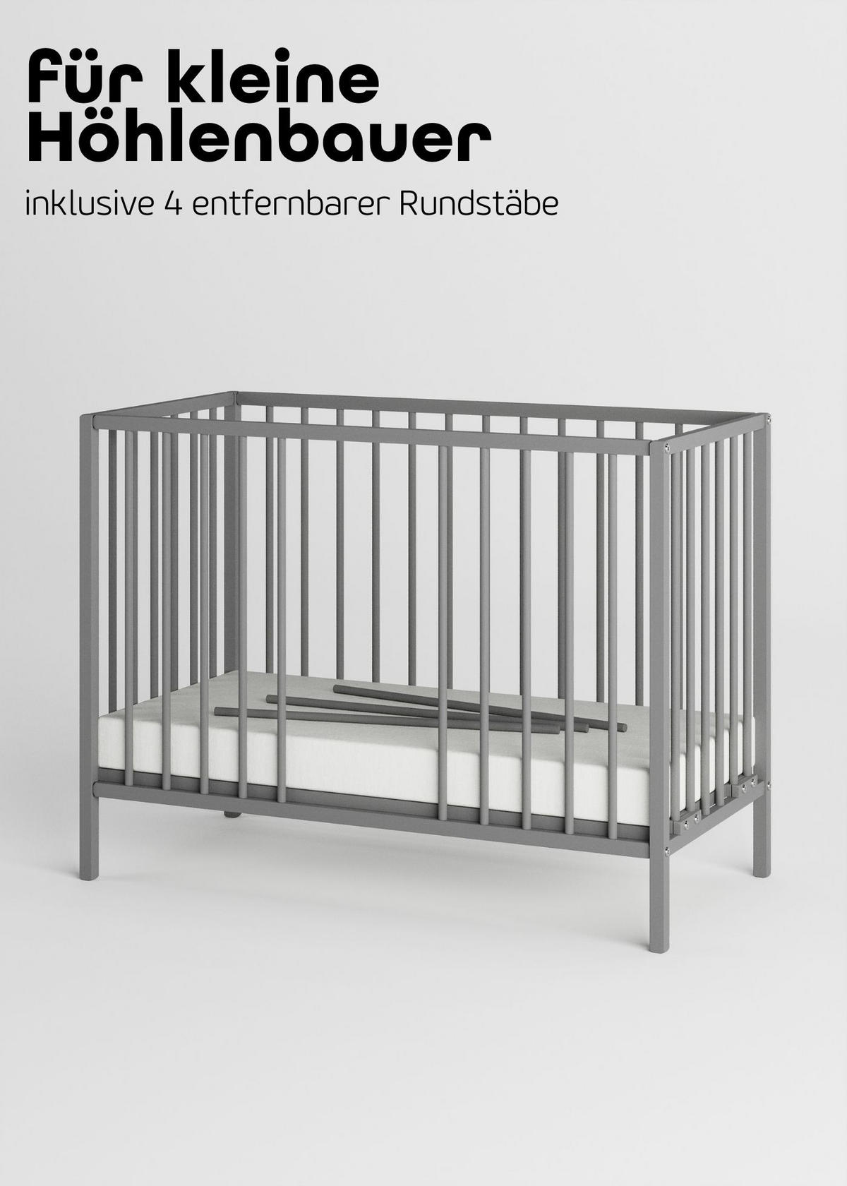 BEISTELLBETT mit Matratze & Umbauseite - grau - Dreamy 4 in 1 Bett - Grau, Holz (120/90/60cm) - Sämann – make a difference.