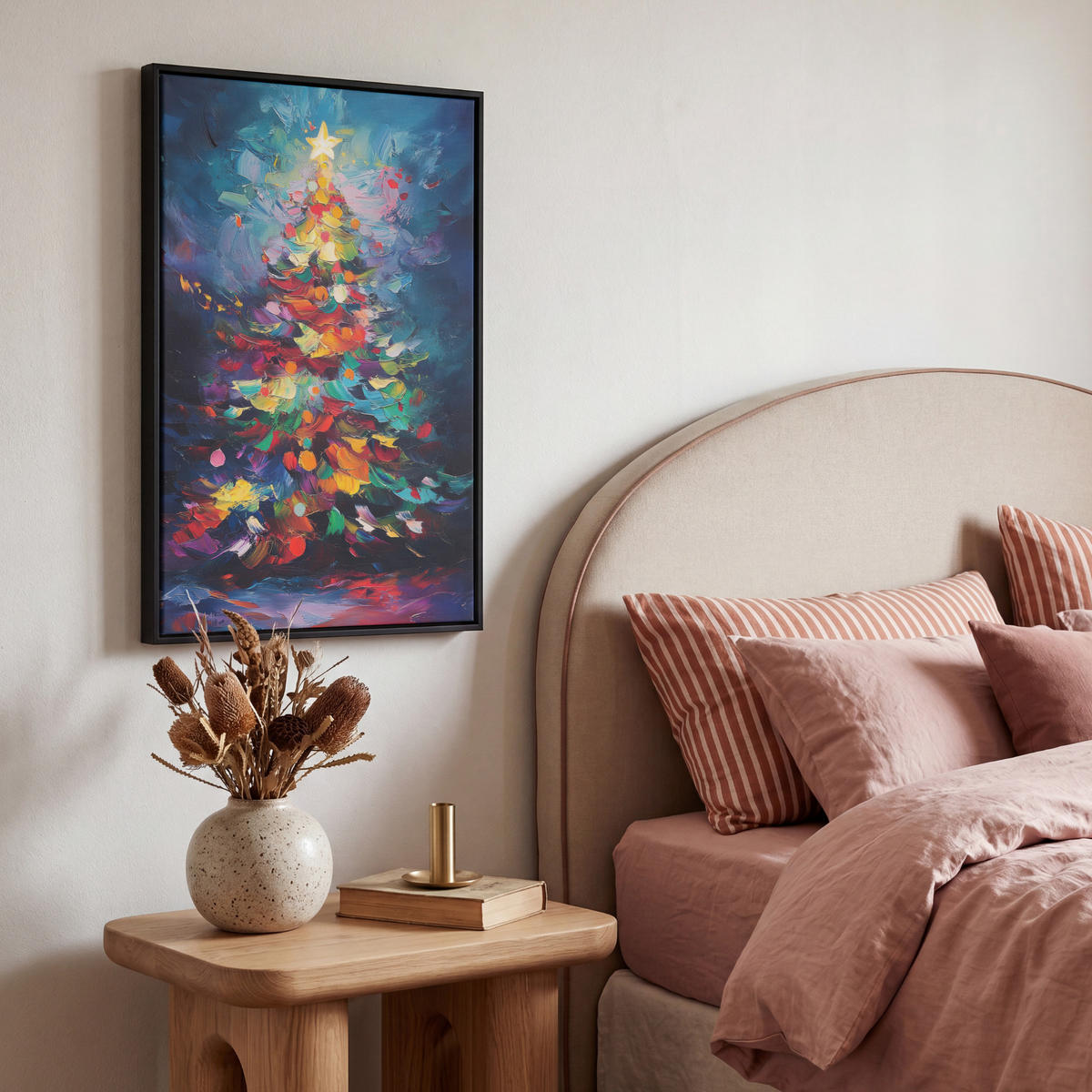 LEINWAND Bilder mit Rahmen - Weihnachtsbaum - Weihnachten - Abstrakt - Farbenfroh - 40x60 - Multicolor, Textil (40/60cm) - MuchoWow