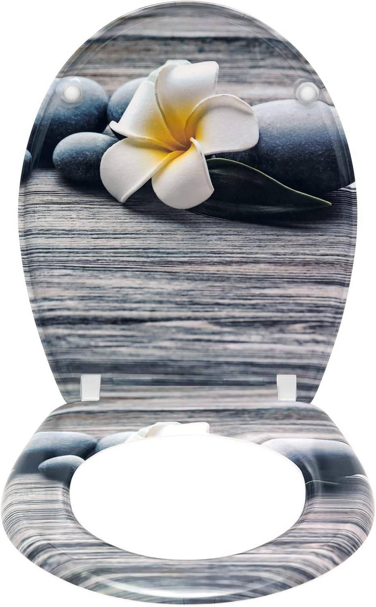 WC SITZ mit Absenkautomatik,Antibakteriell,Weiße Frangipani - Weiß/Grau, Kunststoff (37/2.51/45cm) - Woltu