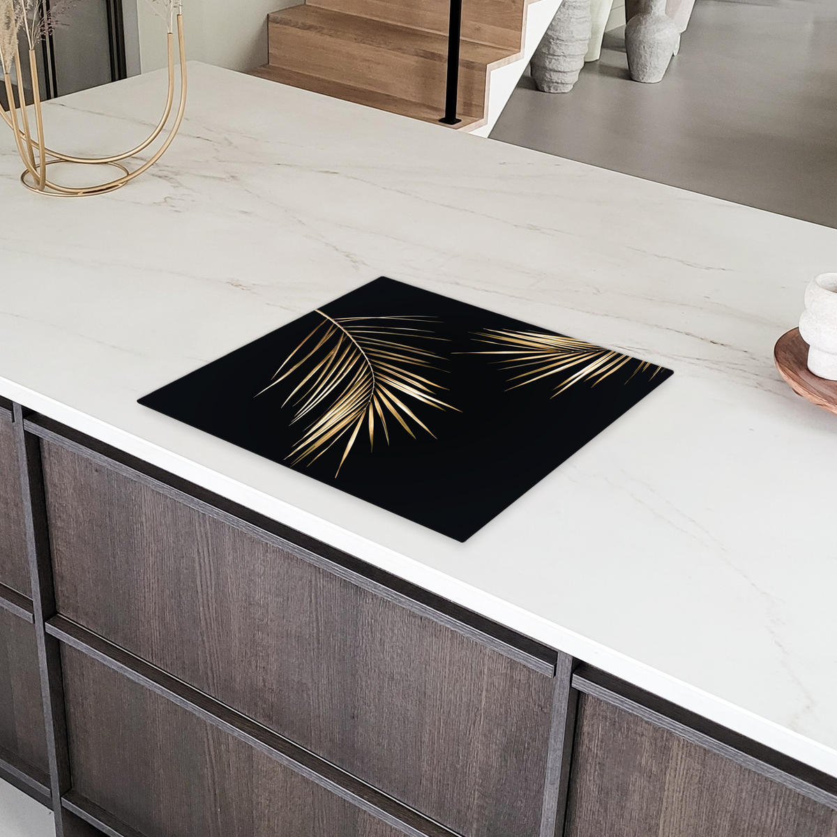 HERDABDECKPLATTE Blätter - Pflanzen - Gold - Schwarz - Luxus 59x52 cm - Goldfarben, Kunststoff (59/0.2/52cm) - MuchoWow
