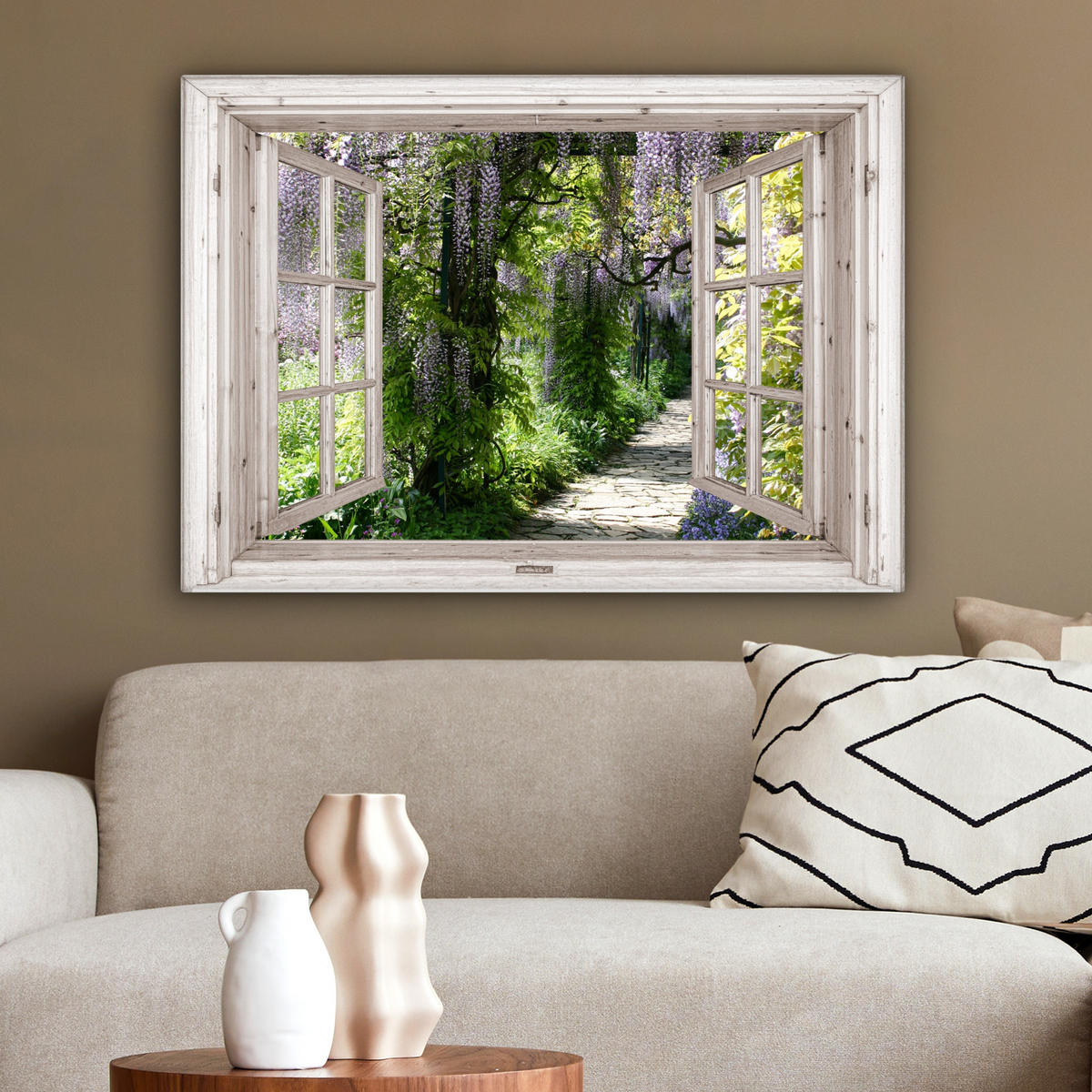 LEINWANDBILD Blauer Regen - Blumen - Aussicht - Baum - Frühling Wandbilder 80x60 cm - Grün, Textil (80/60cm) - MuchoWow