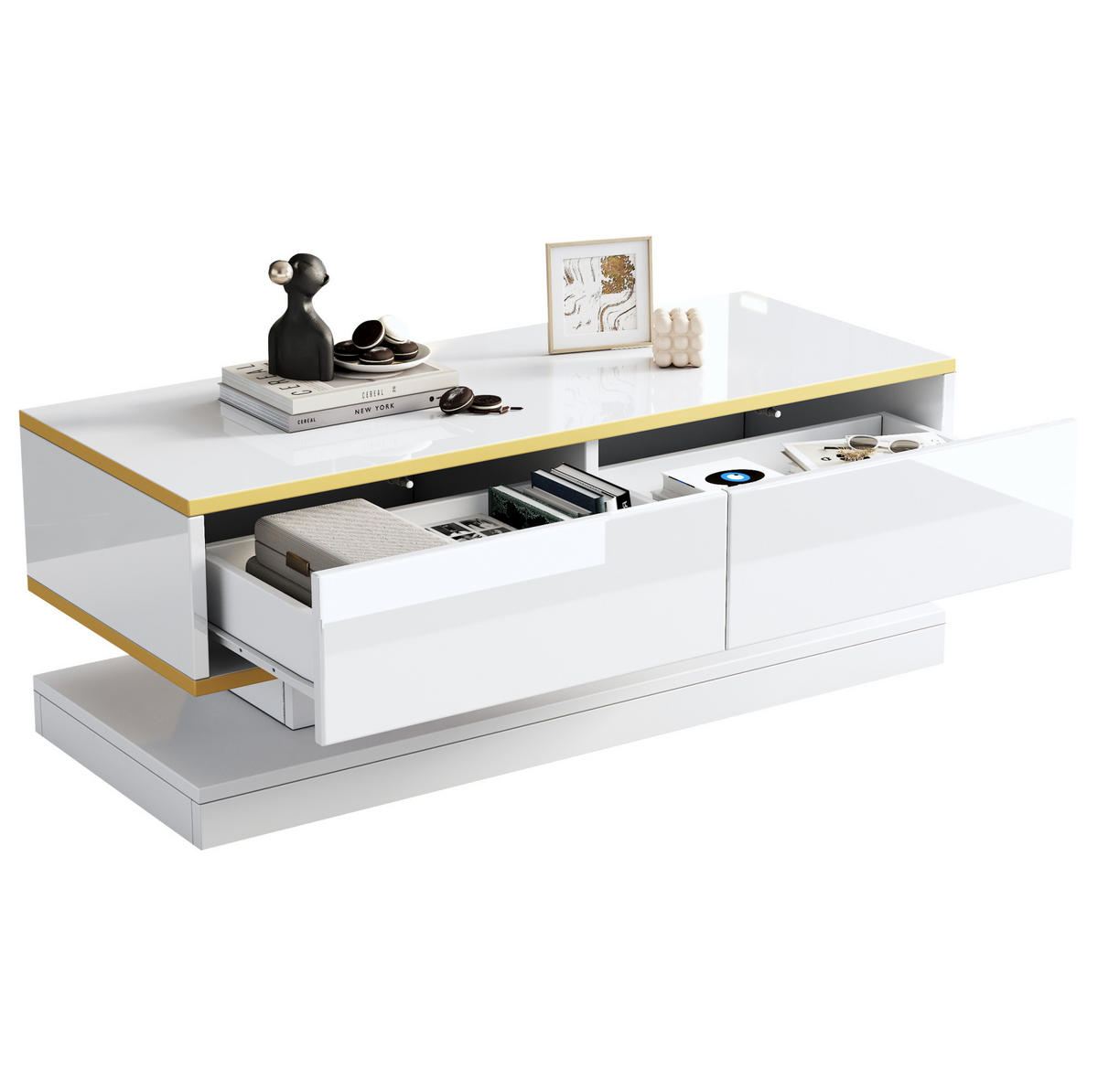 WOHNWAND / Lowboard 200/40/40 cm mit 3 Schubladen & Couchtisch 100/50/38 cm - Weiß, Holzwerkstoff (200/40/40cm) - BEAOK