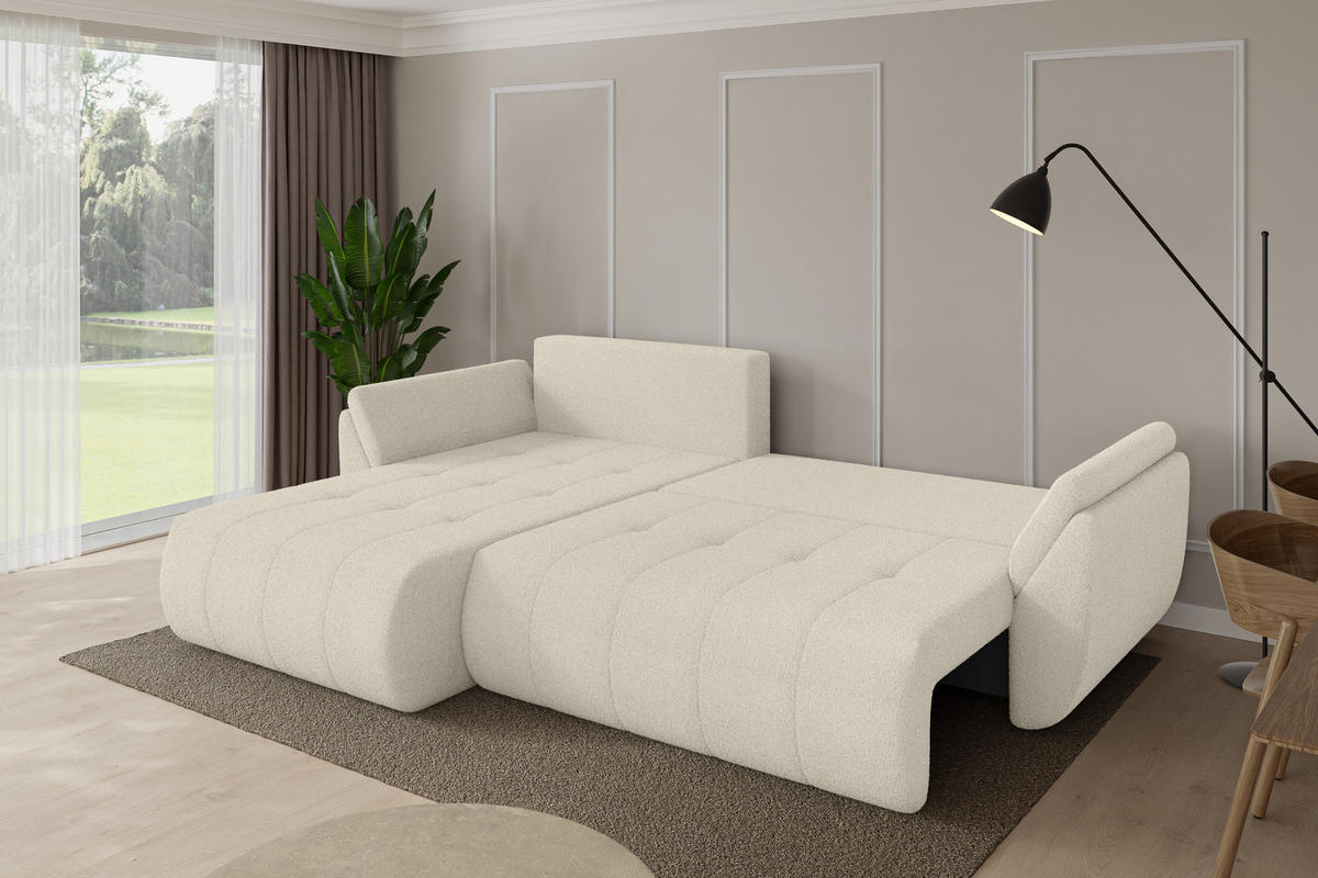 ROHOVÁ SEDAČKA s funkcí spaní, otoman vlevo TOKO-L 277x194x86 béžová bouclé - černá/písková barva, kompozitní dřevo/textil (277/194cm) - ALTDECOR