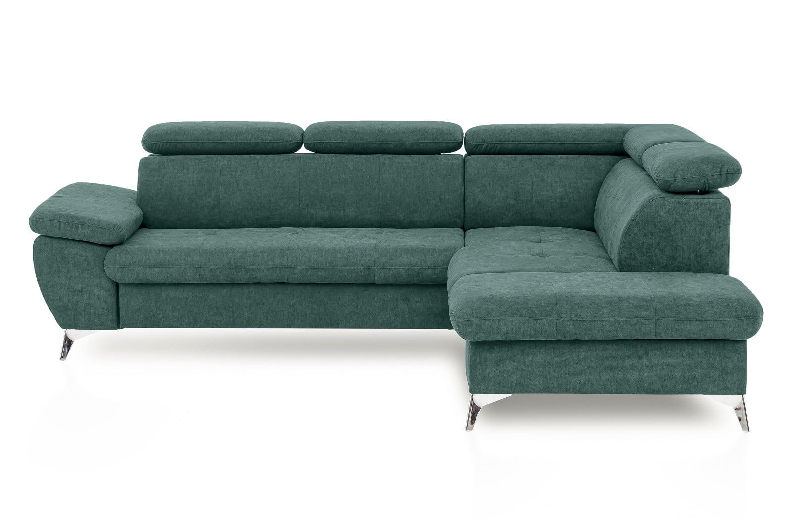 ECKSOFA mit Schlaffunktion und praktischem Bettkasten - Chromfarben/Grün, Textil/Metall (209/256cm) - Cotta