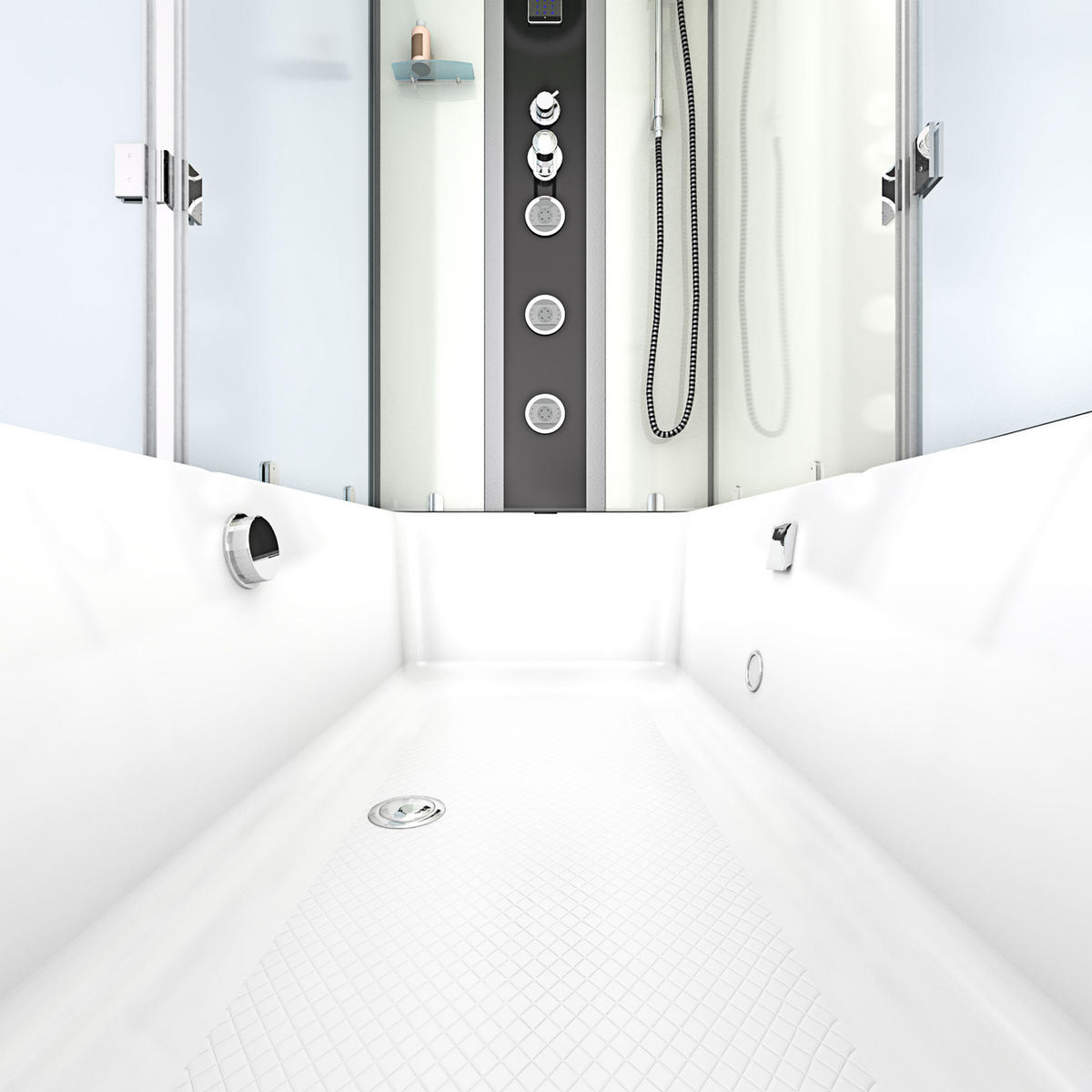 DUSCHE Wanne Kombination K05-R01 90x180 - Weiß, Glas/Kunststoff (180/225/90cm) - AcquaVapore by Sandra Jentho