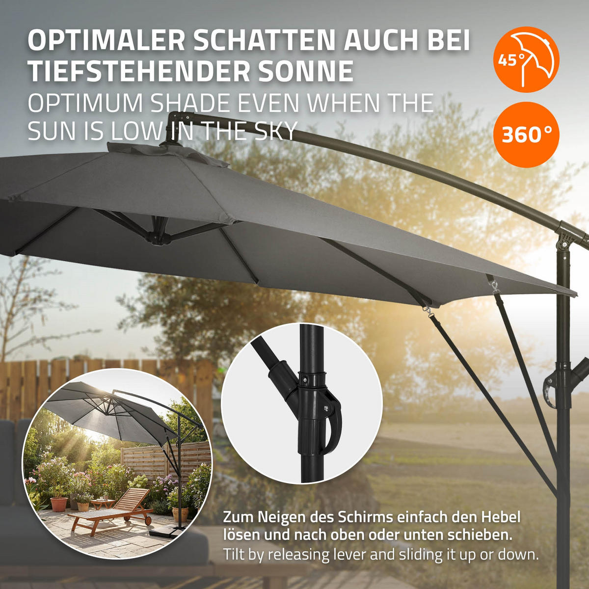 AMPELSCHIRM Ø 300 cm in Anthrazit aus Aluminium - Anthrazit, Metall (300/300cm) - ML-DESIGN