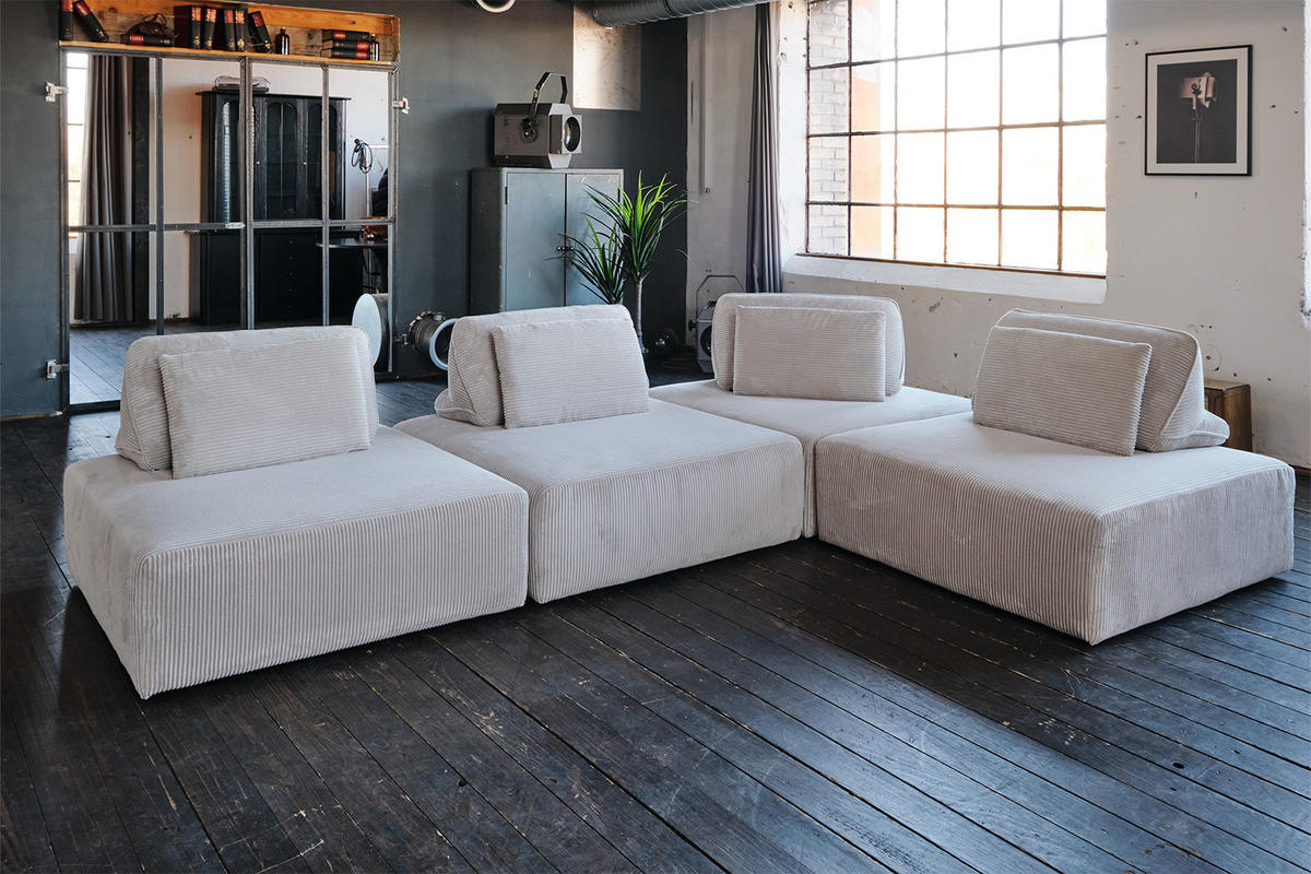 SITZELEMENT MODULSOFA WIOLO SOFT Hellgrau Cord - Hellgrau/Schwarz, Kunststoff/Textil (111/43/111cm) - KAWOLA