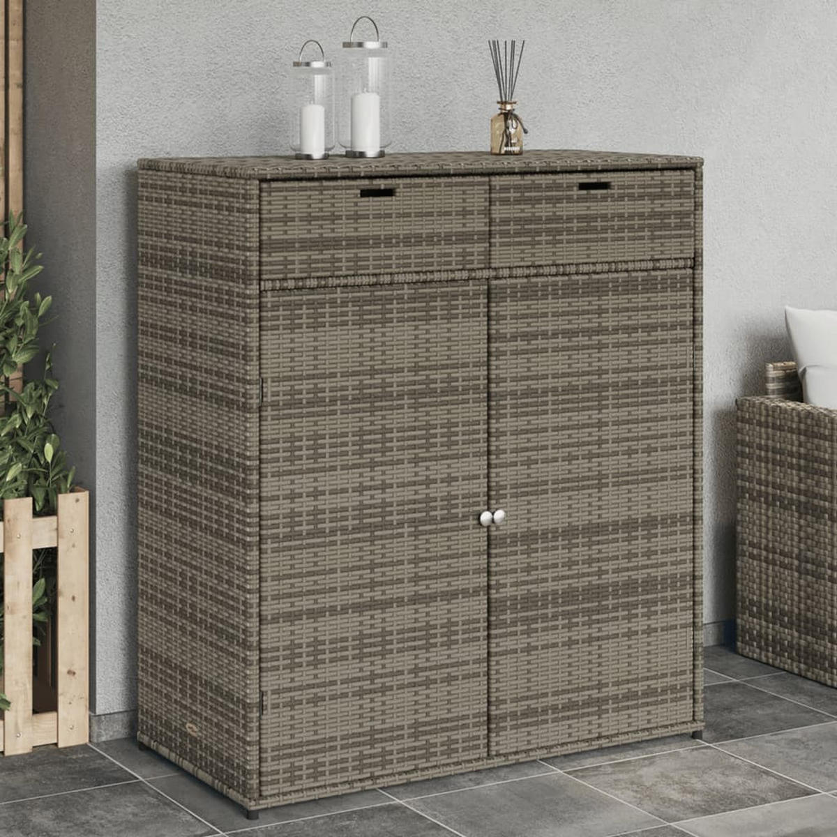 GARTENSCHRANK Grau 105x55x113 cm Poly Rattan - Grau, Kunststoff (105/113/55cm) - furnicato