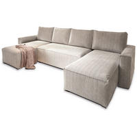 ROHOVÁ SEDAČKA ASPRA krémová - šedá/krémová, dřevo/textil (295/140cm) - MASSENO