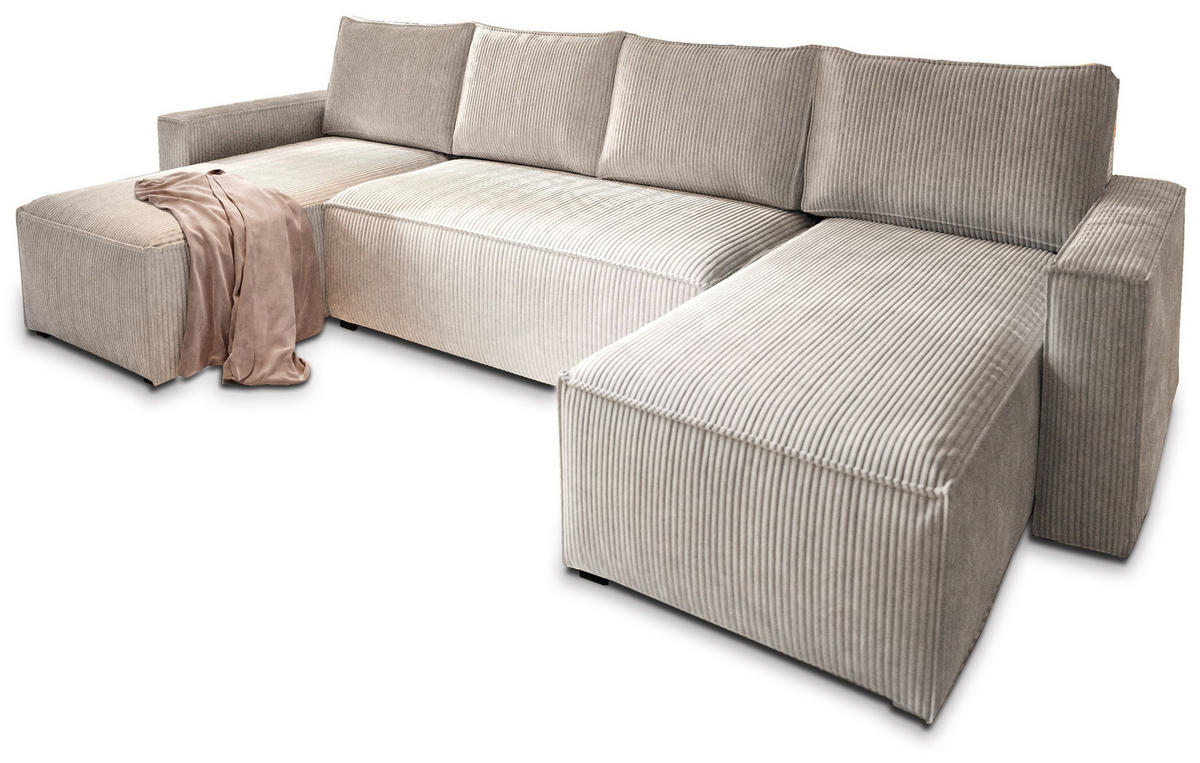 ROHOVÁ SEDAČKA ASPRA krémová - šedá/krémová, dřevo/textil (295/140cm) - MASSENO