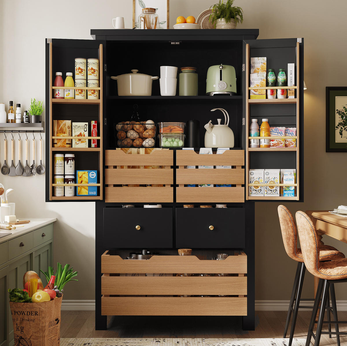 HIGHBOARD mit Schubladen 80/40/140 cm in Schwarz mit viel Stauraum - Schwarz, Holzwerkstoff (80/140/40cm) - BEAOK