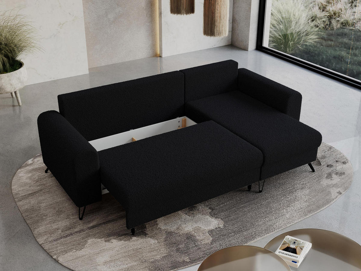 ECKSOFA Hugo Boucle Schwarz - Schwarz, Textil/Metall (242/140cm) - MKS