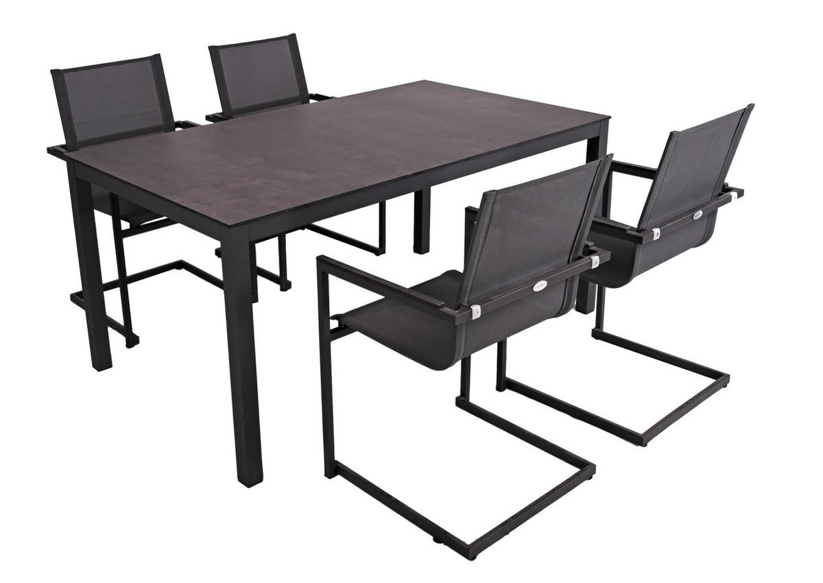 GARTEN-SITZGRUPPE Deniz 5-teilig Gartenmöbel-Set - Anthrazit, Kunststoff - DELUKE