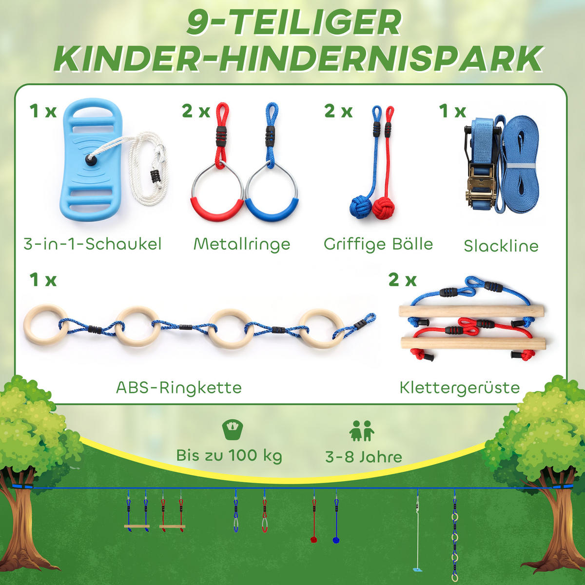 NINJA-WARRIOR 9er Set Kunststoff Holz Mehrfarbig - Multicolor, Kunststoff (5/1000cm) - AIYAPLAY