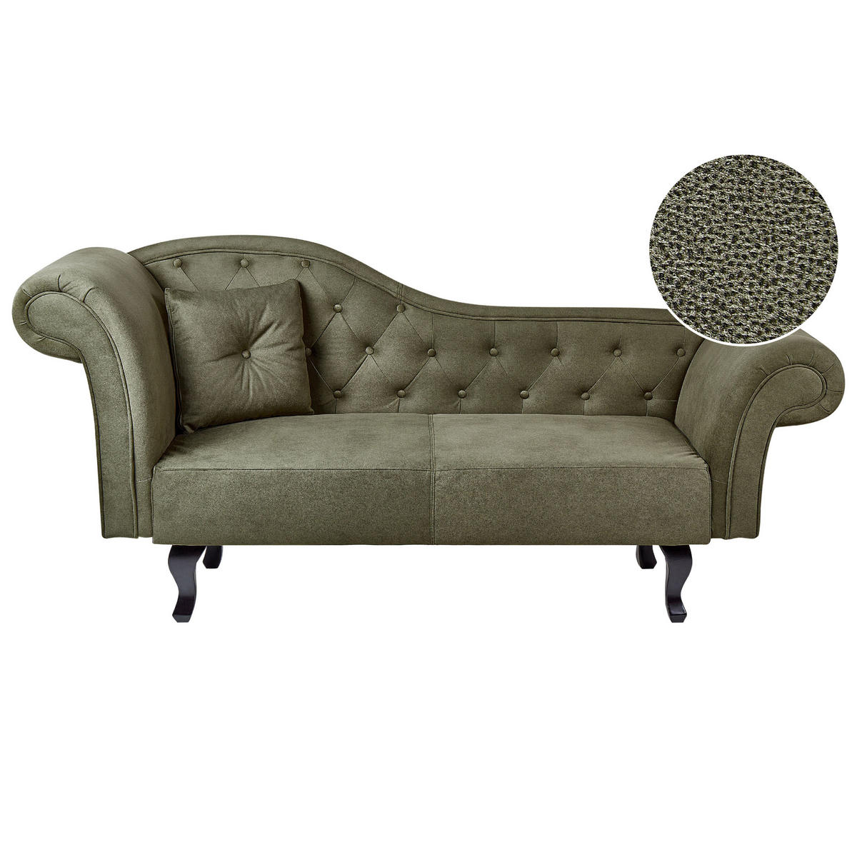 CHAISELONGUE Samtstoff olivgrün links Lattes - Dunkelbraun/Grün, Textil (192/81/59cm) - Beliani
