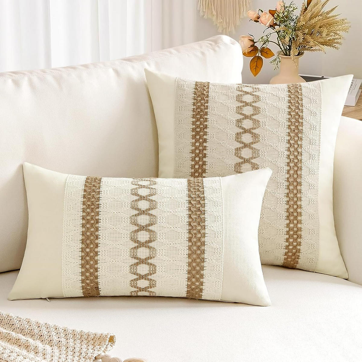 KISSENBEZUG – Füllung nicht enthalten – beige – 45 x 45 cm – 2er-Set - Weiß, Textil (45/45cm)