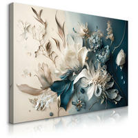 LEINWANDBILD Abstrakte Blumen Pflanzen 3D Effekt 120x80cm - Blau/Beige, Textil (120/80cm) - Muralo