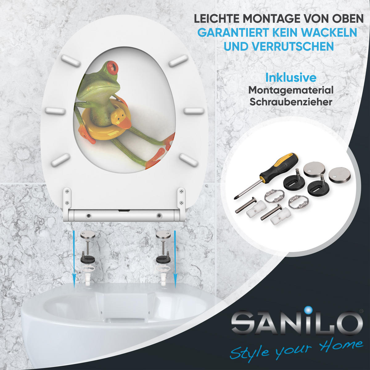 WC-SITZ mit Absenkautomatik & Top Fix Froggy - Grün, Holzwerkstoff (37.7/5.5/48cm) - Sanilo