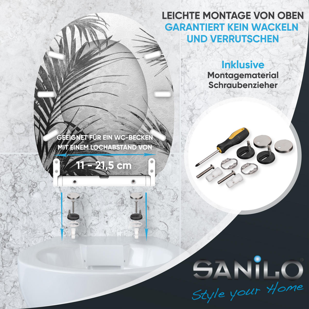 WC-SITZ mit Absenkautomatik & Top Fix Palmera - Grau, Holzwerkstoff (37.7/5.5/48cm) - Sanilo