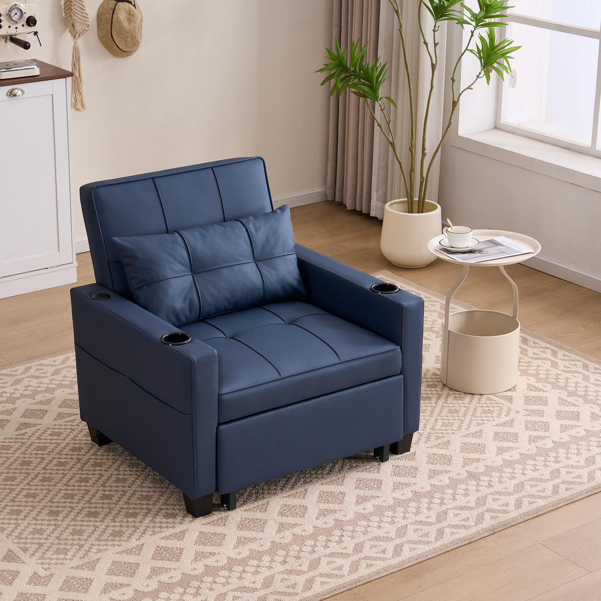 SCHLAFSESSEL DE-35007 3-in-1 mit USB und Getränkehaltern Blau - Blau, Metall (87/84/74cm) - ComfortXL