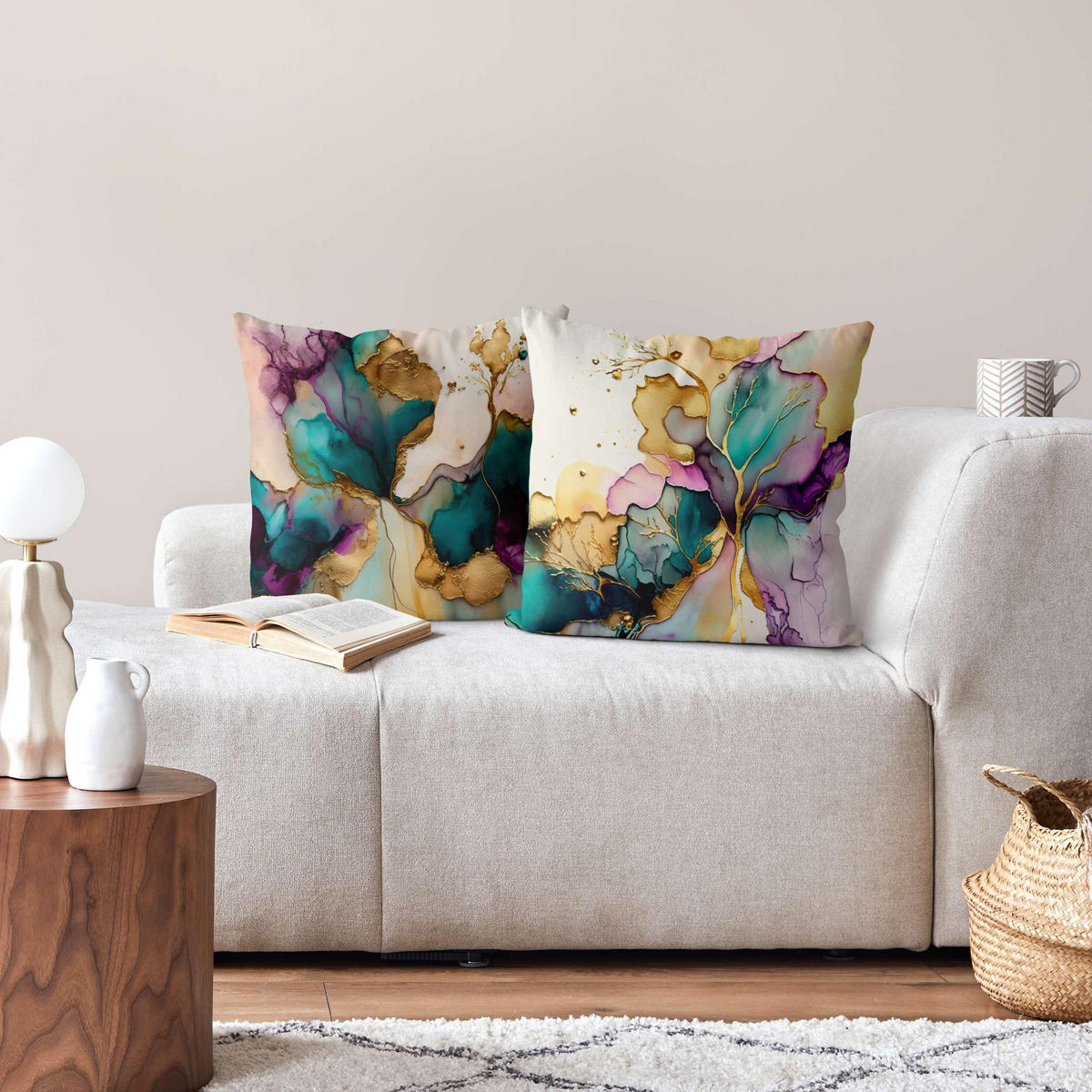 DEKOKISSEN 2er-Set Goldenes Farbspiel Duo 50/50 cm - Goldfarben, Textil (50/50cm) - Bilderwelten