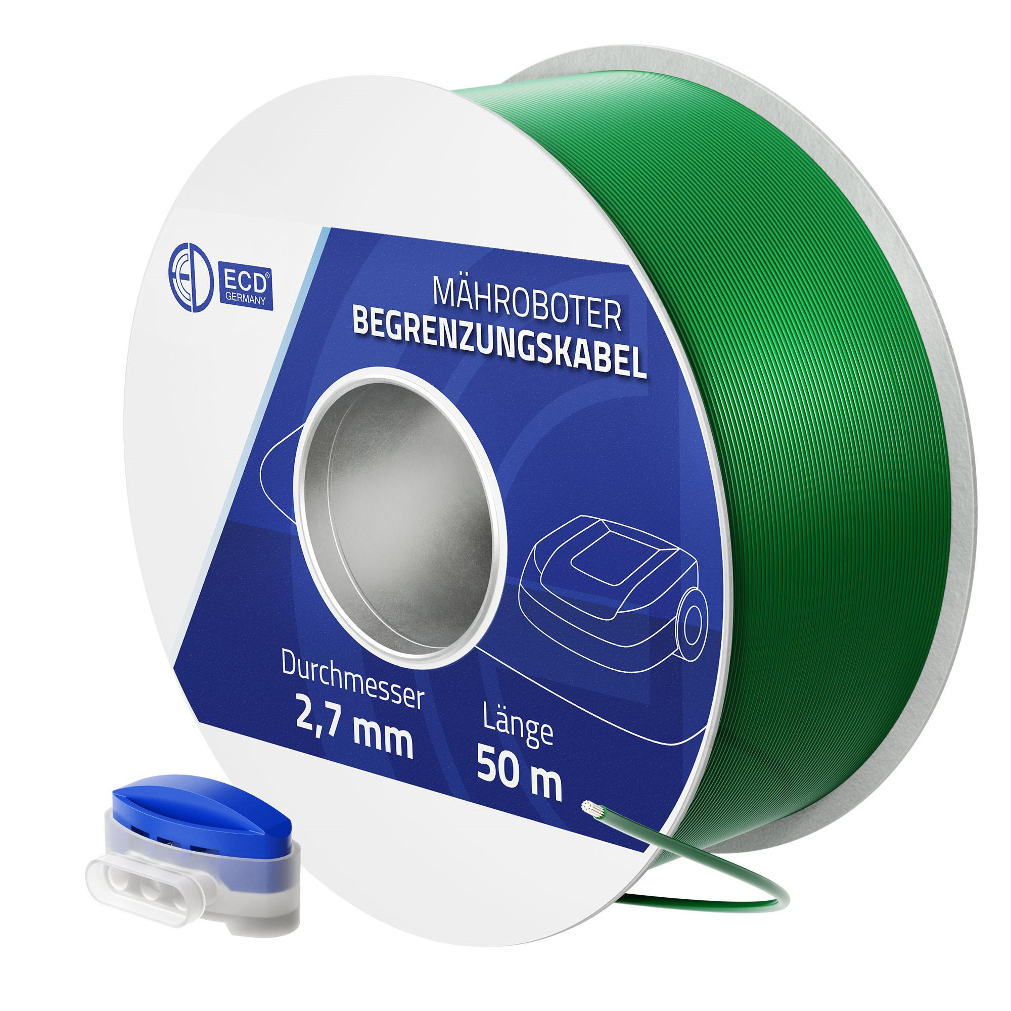 BEGRENZUNGSKABEL für Mähroboter 50m aus Kupfer verzinnt - Grün, Metall (0.27/0.27/5000cm) - ECD-Germany