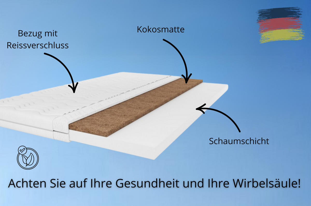 MATRATZENTOPPER TOP5, Kokosauflage Größe: 90x200x5, Frabe: Weiß, hart: H4 - Weiß, Textil (90/200cm) - Marpur