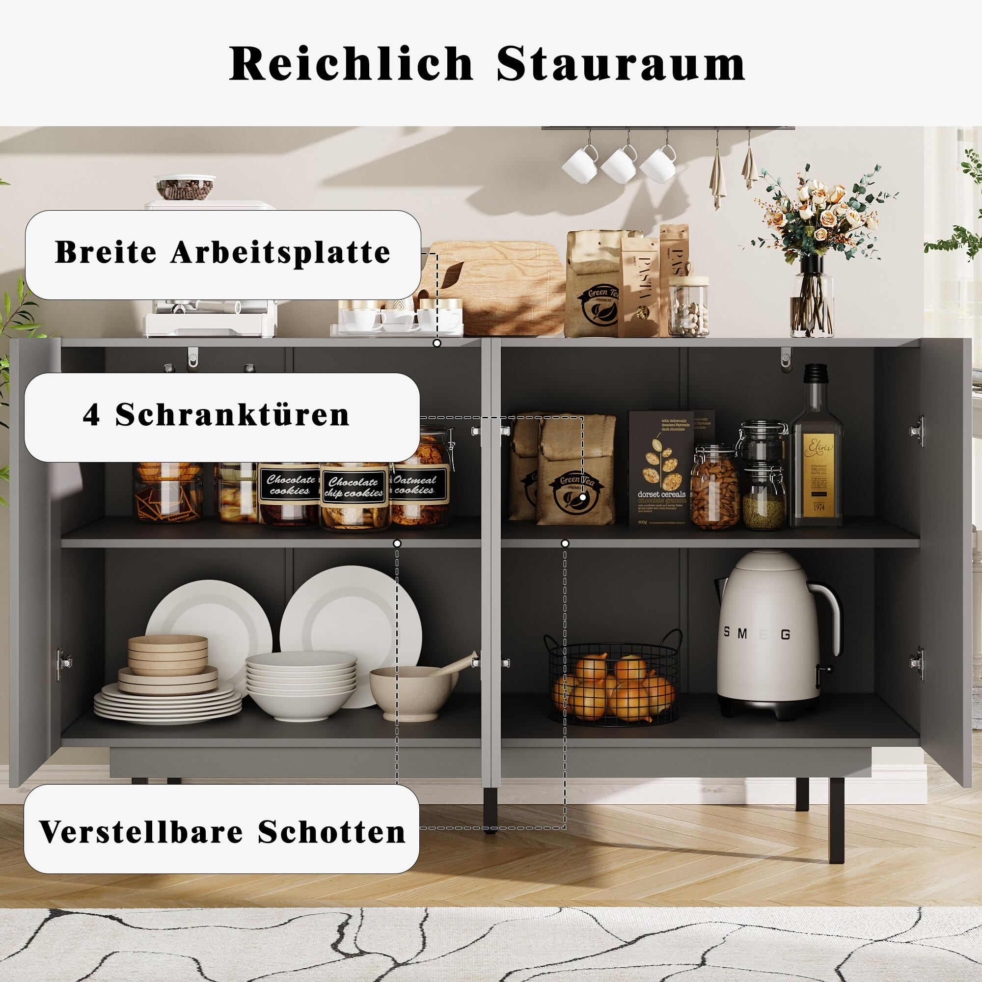SIDEBOARD Schlicht Modern Mattgrau 140/39/83 cm - Grau, Holzwerkstoff (38.5/82.5/140cm) - Urban Meuble