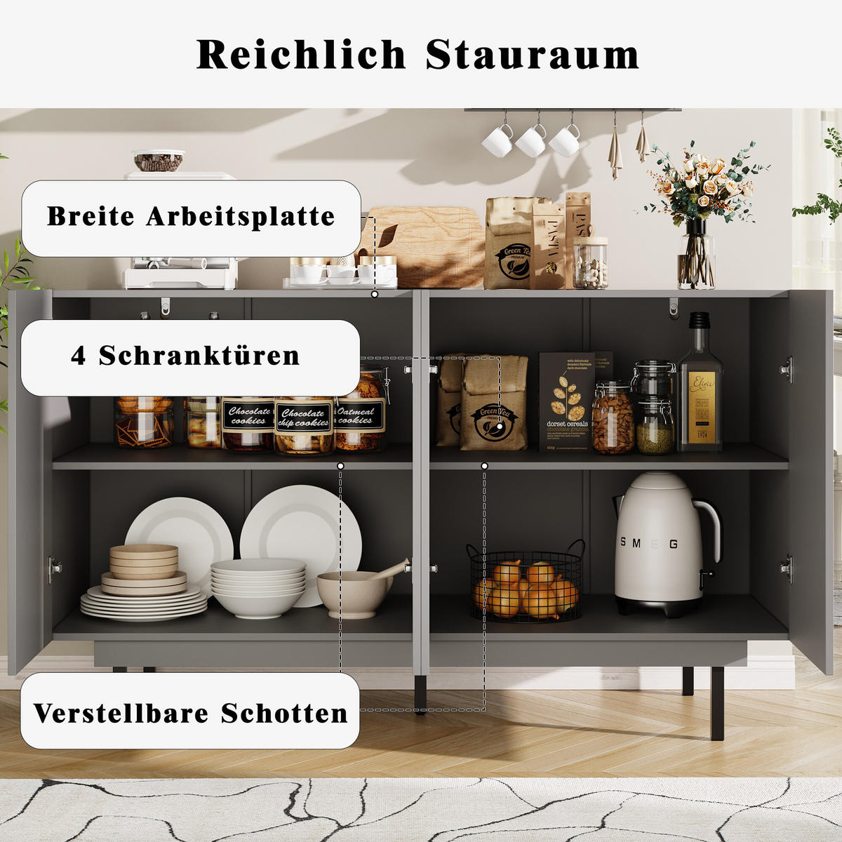 SIDEBOARD Schlicht Modern Mattgrau 140/39/83 cm - Grau, Holzwerkstoff (38.5/82.5/140cm) - Urban Meuble