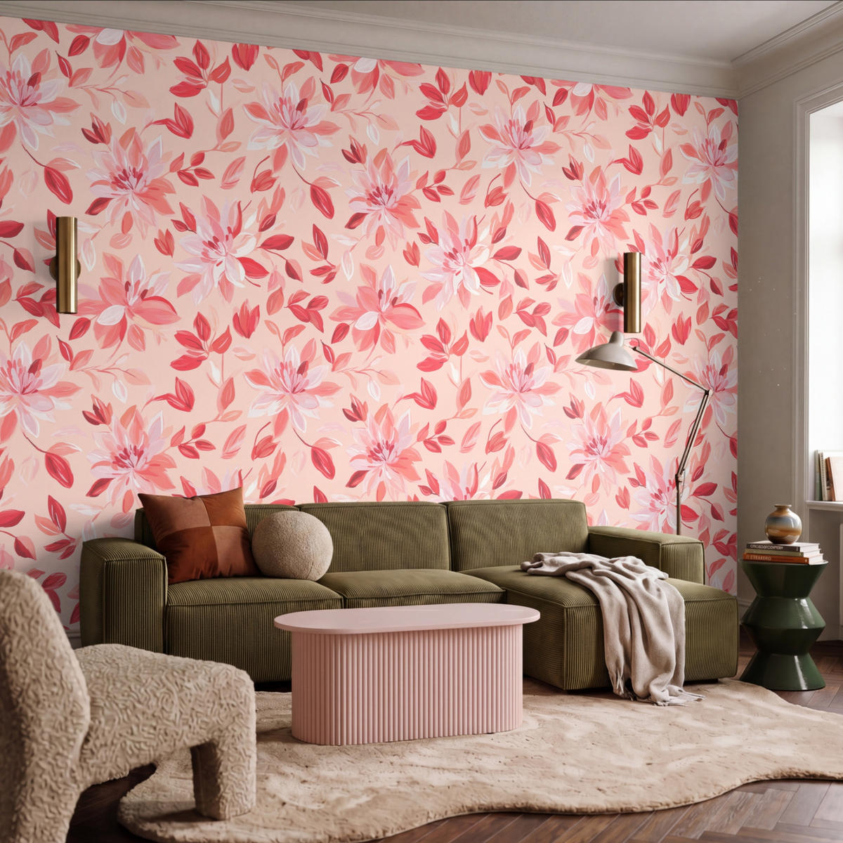TAPETE - Botanisch - Blumen - Rot - 400x300 cm - Koralle, Papier (400/300cm) - OnlyWow
