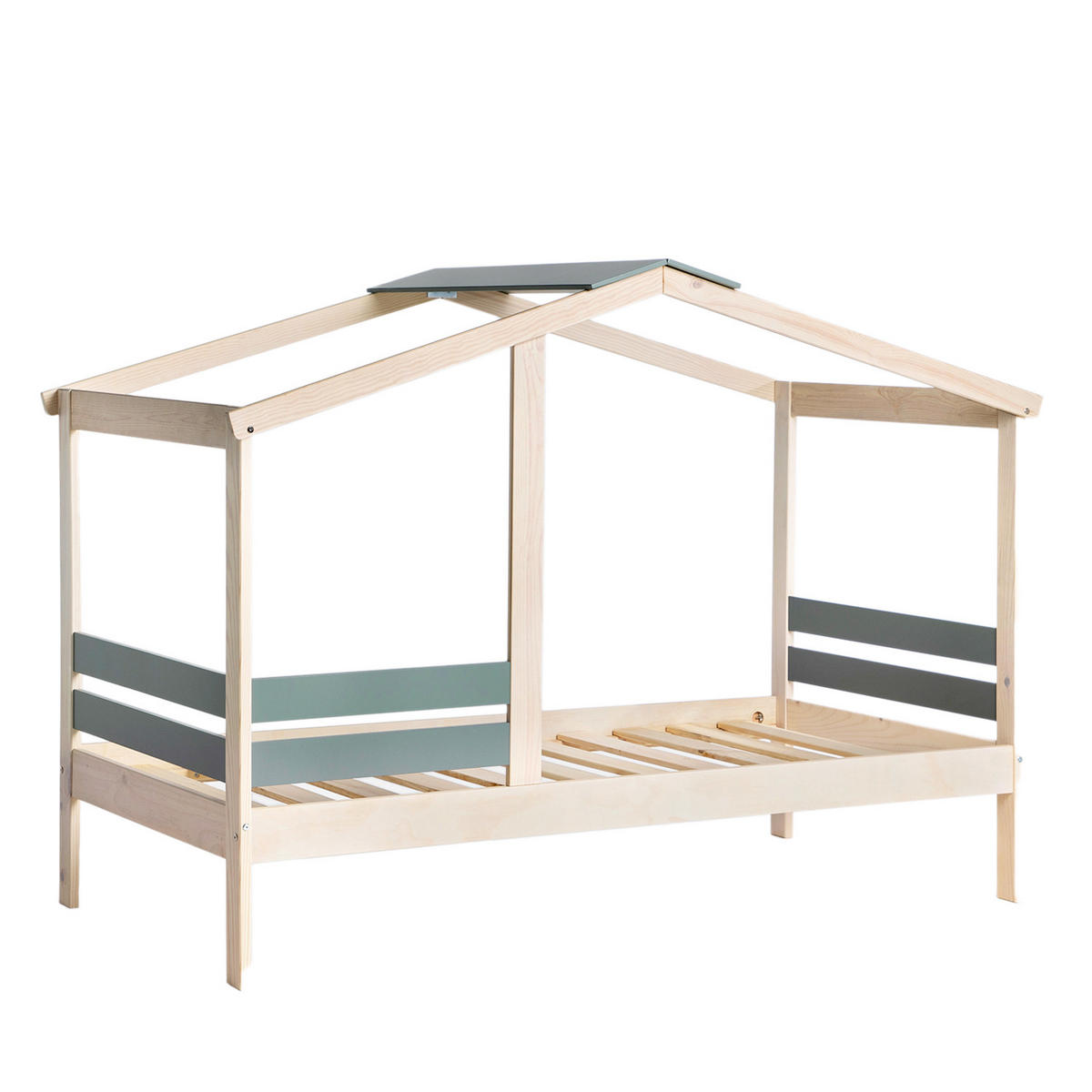 KINDERBETT Lior Natürlich 197 cm x 147 cm - Blaugrau/Naturfarben, Holzwerkstoff