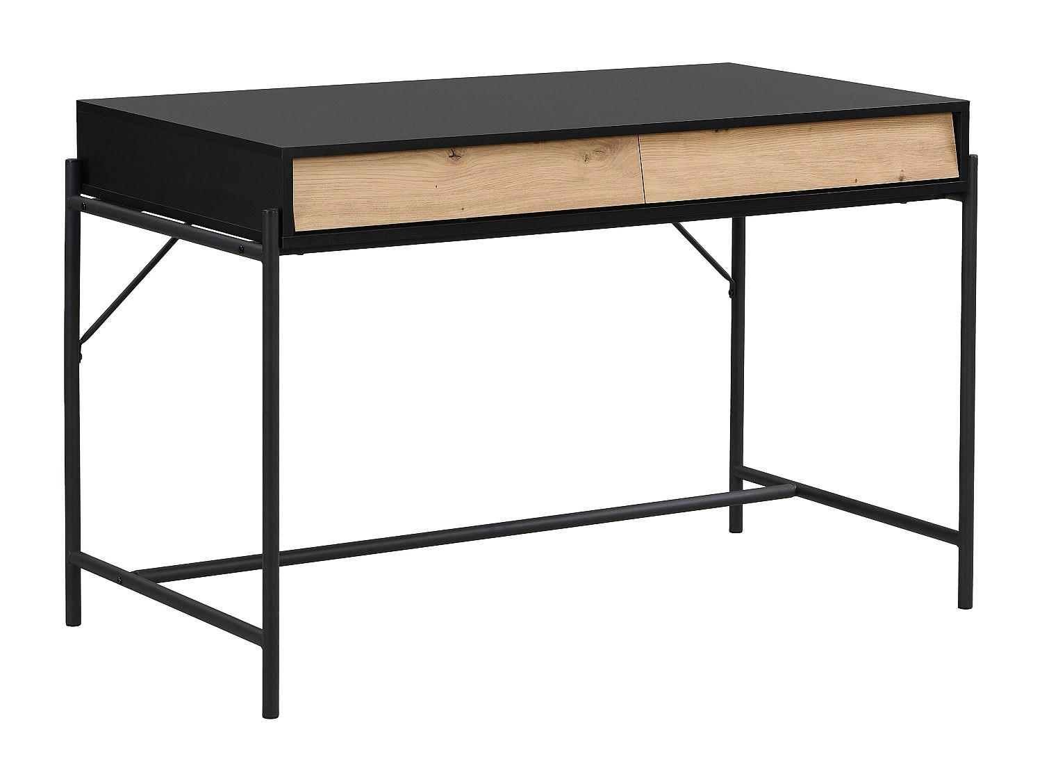 SCHREIBTISCH mit 2 Schubladen - MDF & Metall - Schwarz & Holzfarben - VUORIA - Schwarz, Holz (120/60/77cm) - Vente-Unique