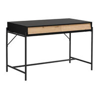 SCHREIBTISCH mit 2 Schubladen - MDF & Metall - Schwarz & Holzfarben - VUORIA - Schwarz, Holz (120/60/77cm) - Vente-Unique