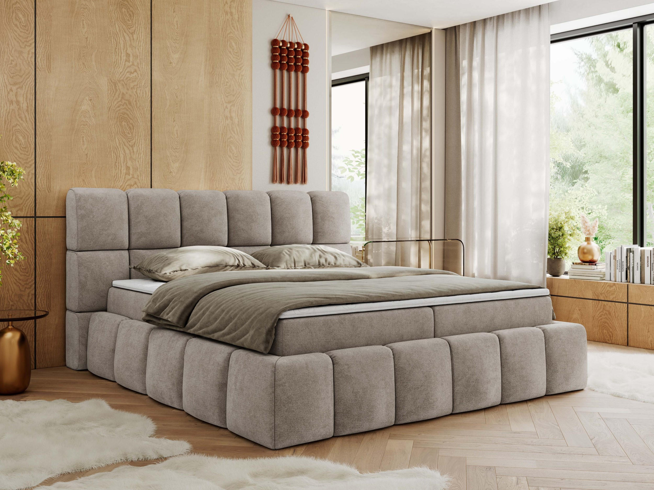 BOXBETT NIRA 200/200 - Beige Strukture - H3 - Beige, Holz/Textil (200/200cm) - MKS