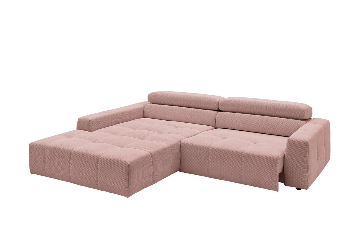 ECKSOFA MIT MOTORISCHEM SITZVORZUG RENO Pink Cord - Pink/Schwarz, Kunststoff/Textil (258/217cm) - KAWOLA