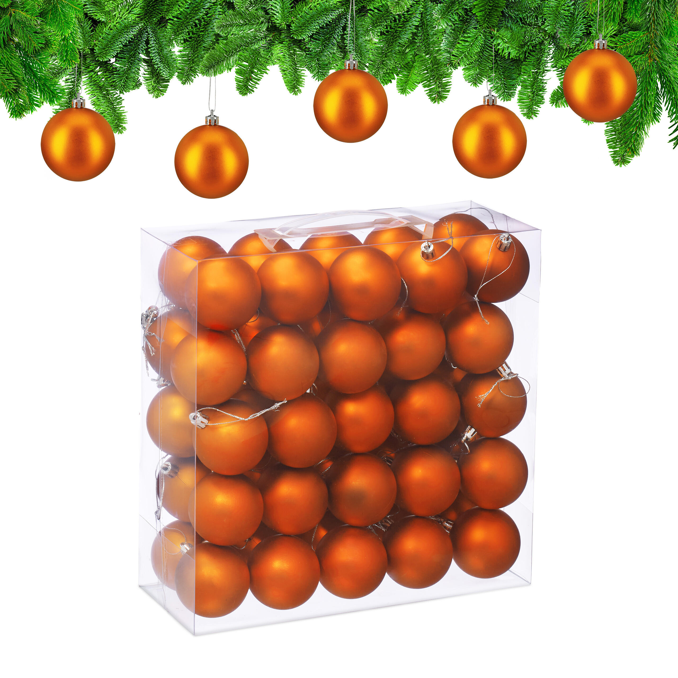 50XWEIHNACHTSKUGELN - Orange, Kunststoff (6/7/6cm) - Relaxdays