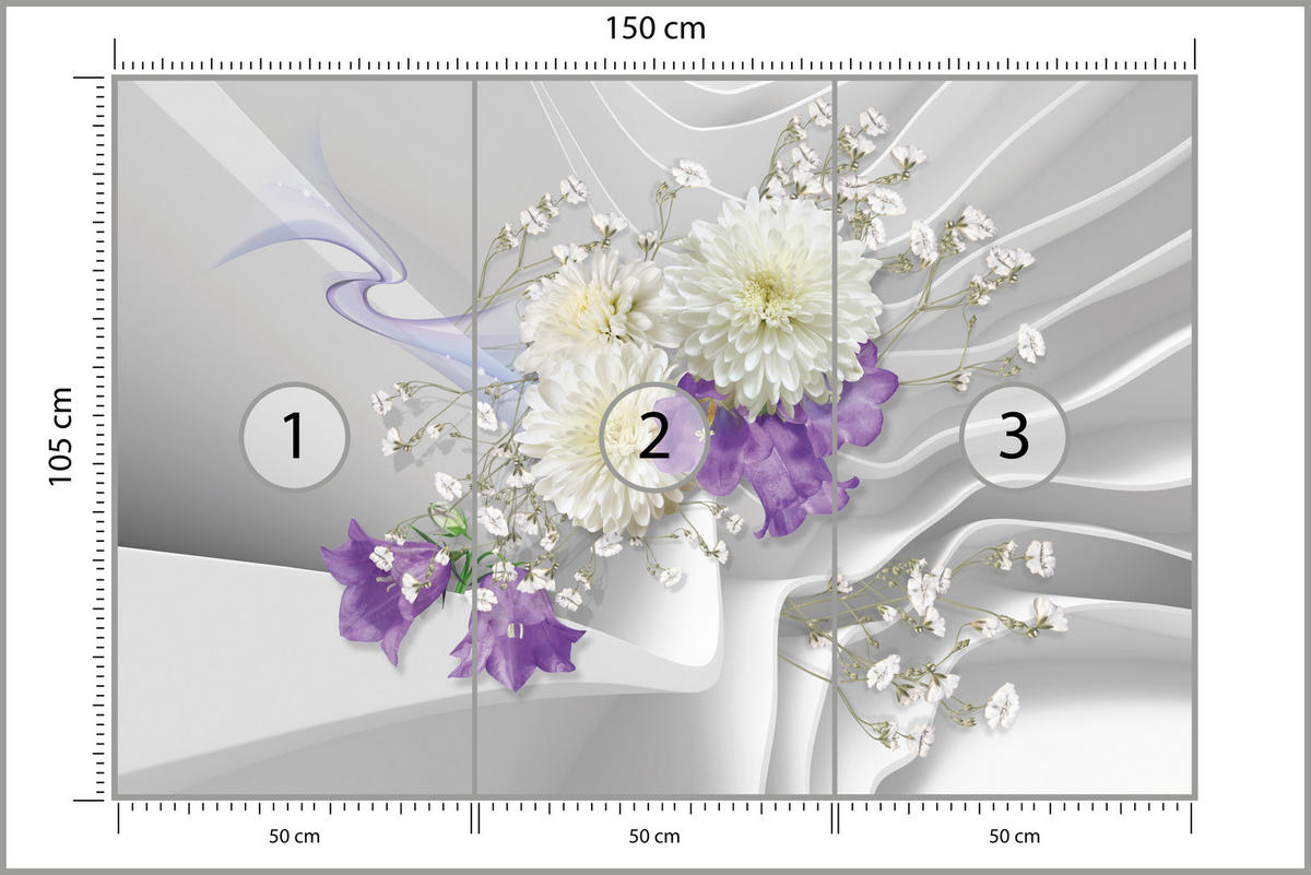 FOTOTAPETE für Wohnzimmer BLUMEN Abstraktes Welliges Raumhintergrund 150x105 - Violett/Weiß, Papier (150/105cm) - Muralo