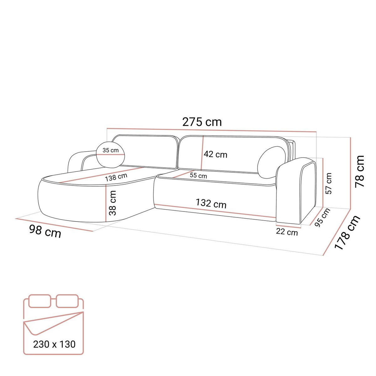 ECKCOUCH VENUS II mit Bettkasten, Coral 65 - Creme, Textil (275/178cm) - Lookway