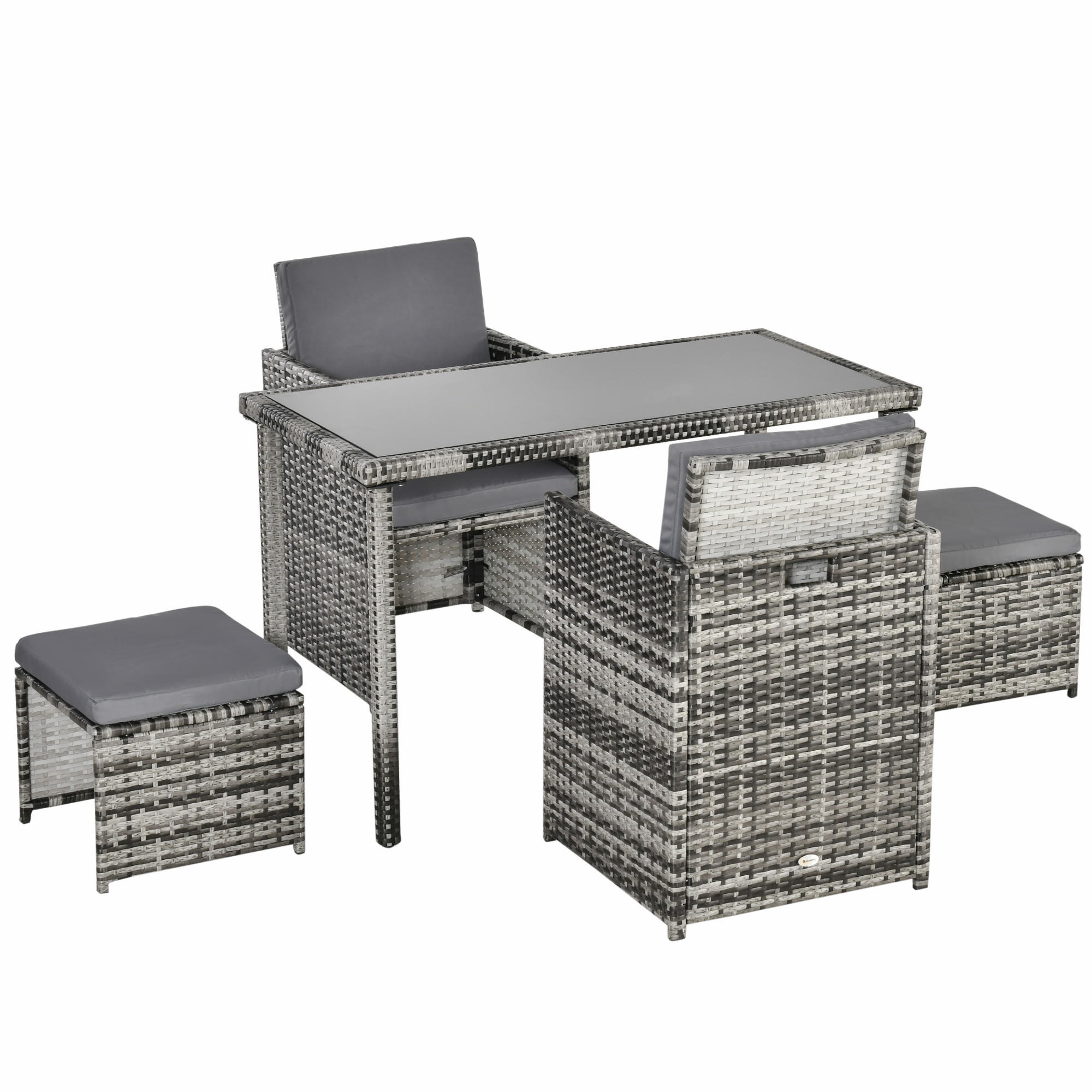 GARTENSET Garnitur 5 tlg. mit Kissen, Grau - Grau, Kunststoff - Outsunny