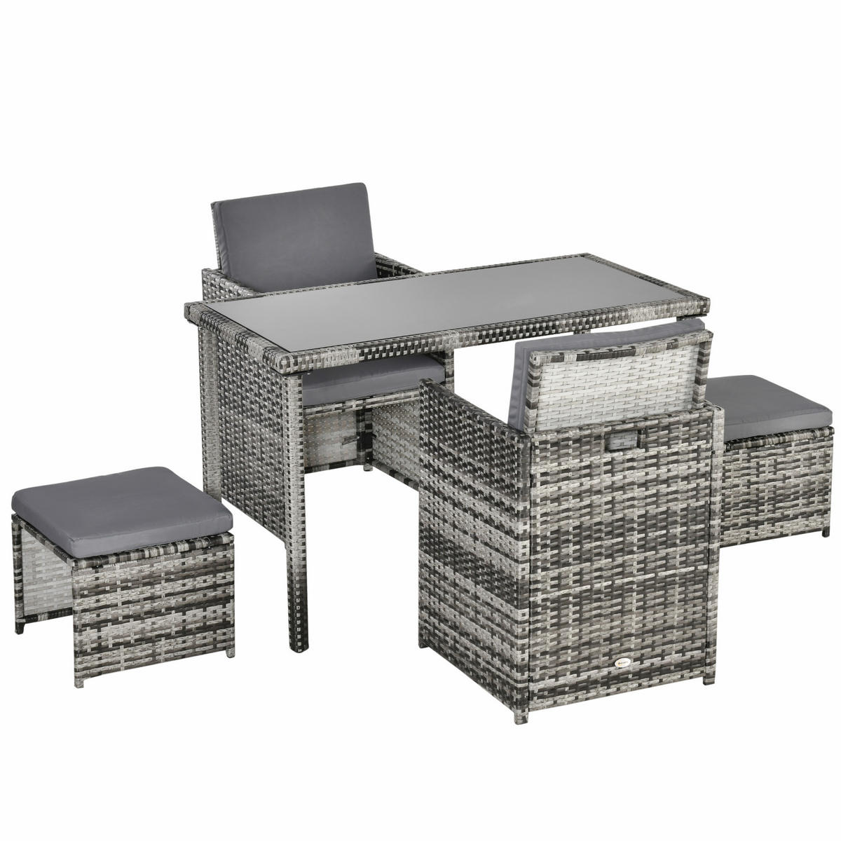 GARTENSET Garnitur 5 tlg. mit Kissen, Grau - Grau, Kunststoff - Outsunny