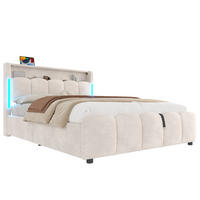 POLSTERBETT mit Stauraum 140x200 cm Samt Beige mit LED - Beige, Metall (140/200cm) - Meubliv