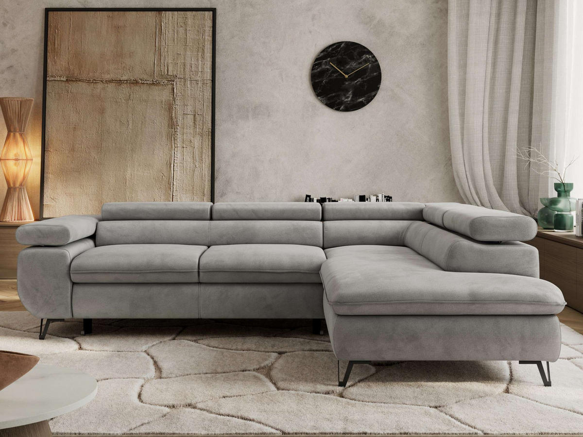 ECKSOFA PABLO L Hellgrau Velvet - Rechts Seite - Hellgrau/Schwarz, Textil/Metall (273/208cm) - MKS