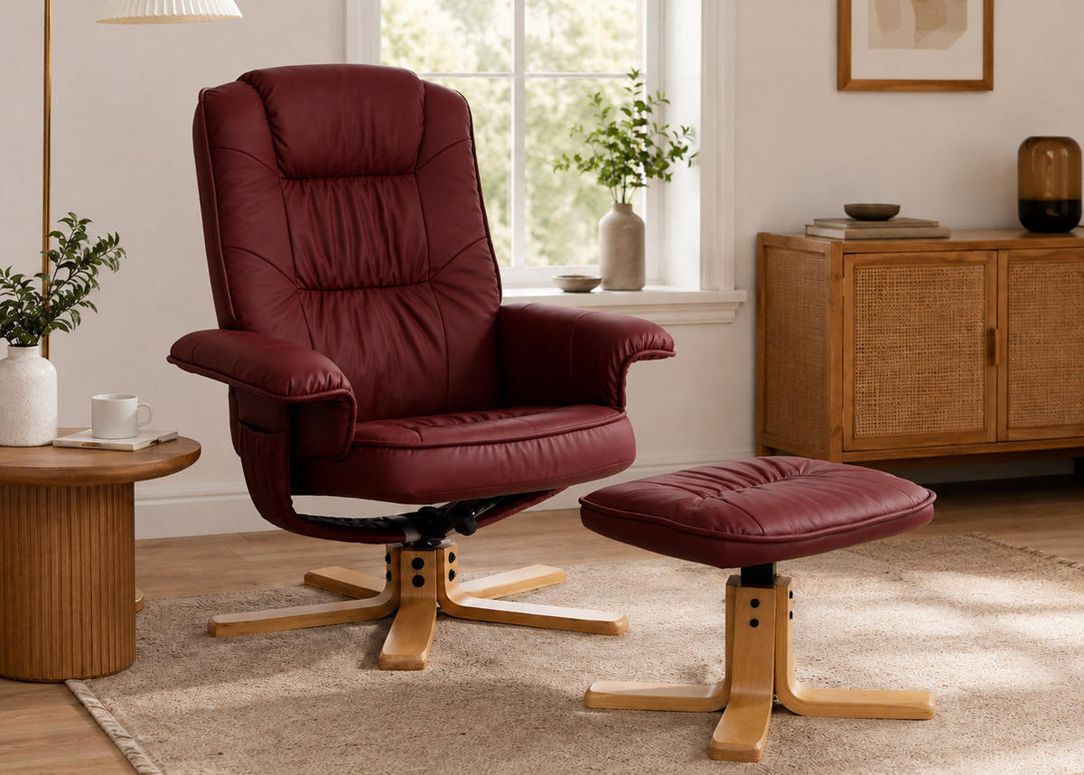 RELAXAČNÉ kreslo so stoličkou Bordeaux - bordová, textil (80/100/105cm) - MCW