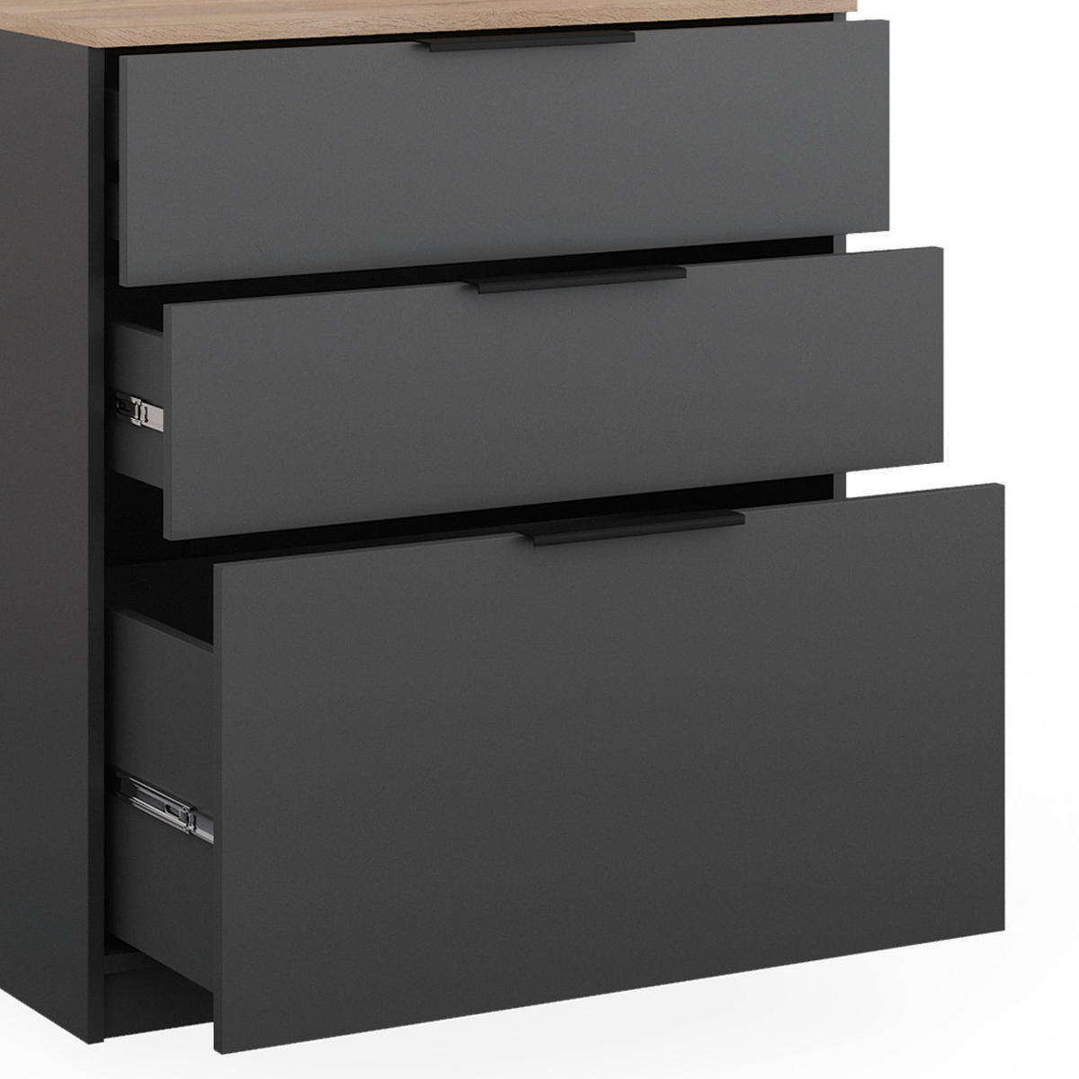 KOMMODE Betti Anthrazit 80 x 90 cm - Anthrazit/Sonoma Eiche, Holzwerkstoff (50/90/80cm) - Vicco