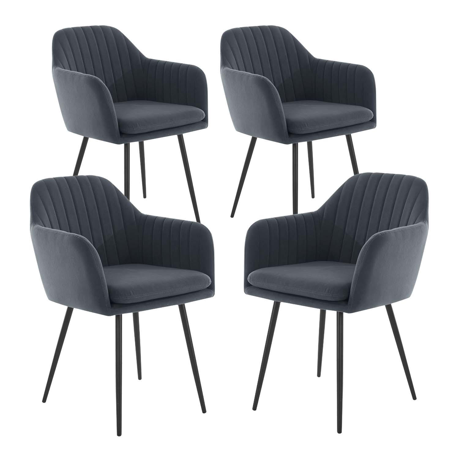 SESSELSTUHL-SET, 4 Stück - Lia - Samtvelour Grau - Schwarz/Grau, Textil/Metall (56/80/62cm) - Möbel Stellbrink