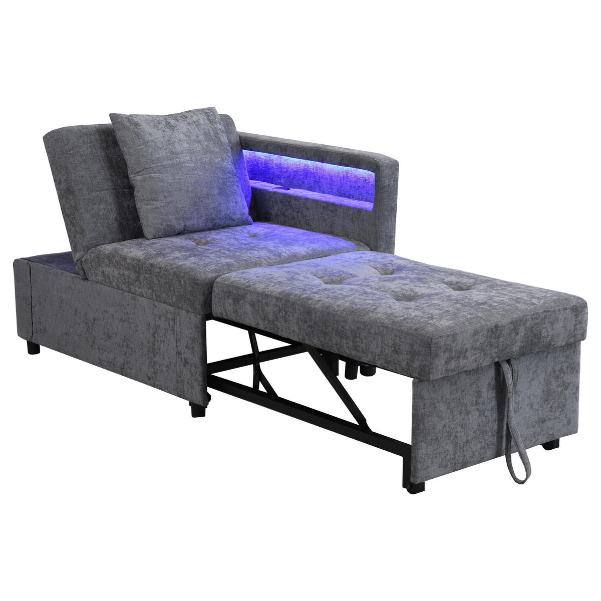 SCHLAFSOFA 3-in-1 Leinenstoff mit USB-Anschluss und LED Hellgrau 177/68/65 cm - Hellgrau, Textil (68/65/177cm) - Redom